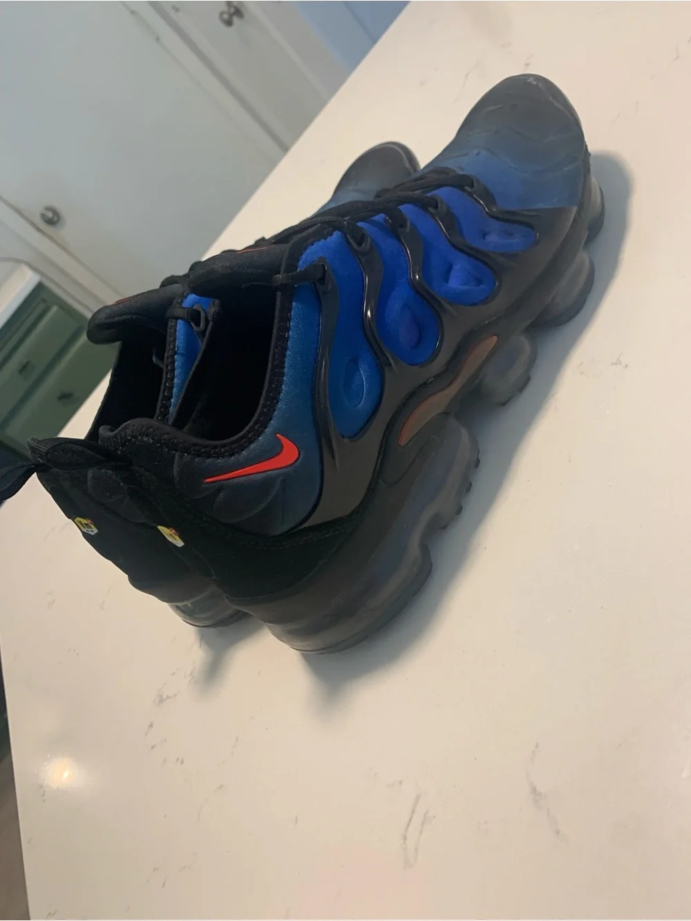 Nike VaporMax Plus in Blue and Black with Red Swoosh